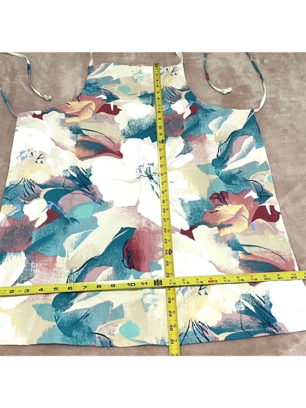 Boutique Watercolor Flower Botanical Bib Chef Green Apron Cooking Baking Kitchen - Picture 3 of 9